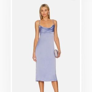 NWT WeWoreWhat Slate Blue Cowl Midi Dress size 4 and women we wore what satin